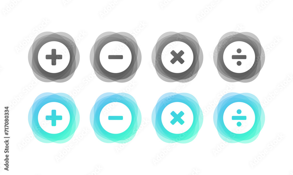 Calculator buttons icon set. Plus, minus, multiply, divide set. Flat style. Vector icons Calculator buttons icon set. Plus, minus, multiply, divide set. Flat style. Vector icons