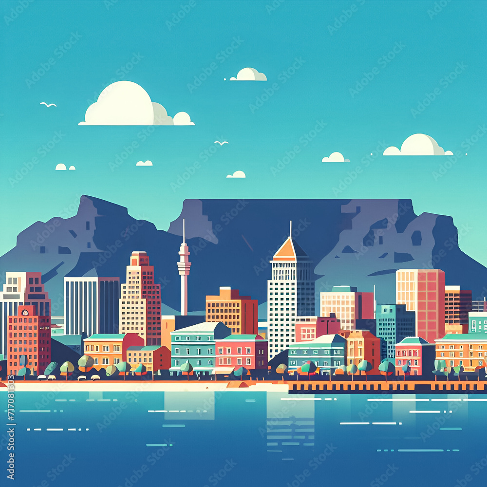 Naklejka premium Cape Town flat vector skyline