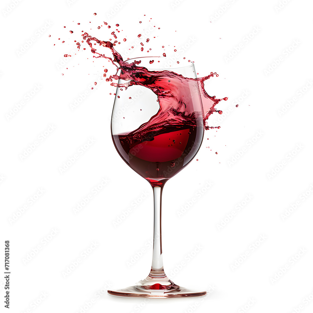 Red wine splashing in a glass isolated on white background