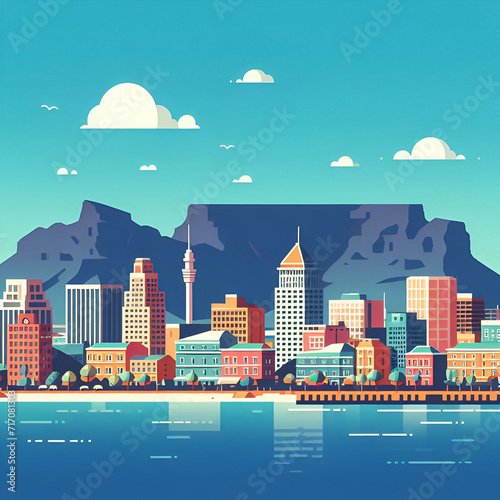 Cape Town flat vector skyline