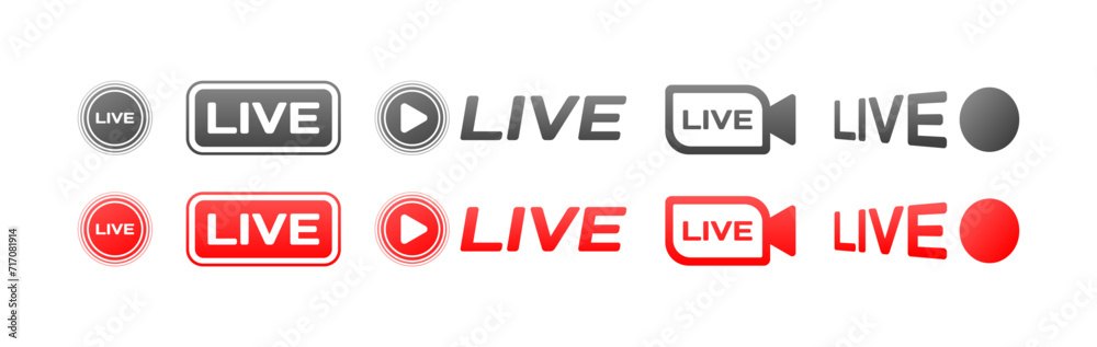 Live button icon set. Flat style. Vector icons Live button icon set. Flat style. Vector icons