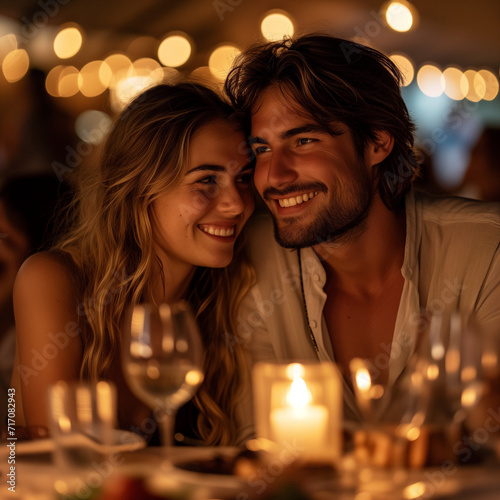 Joyful couple at a cosy restaurant