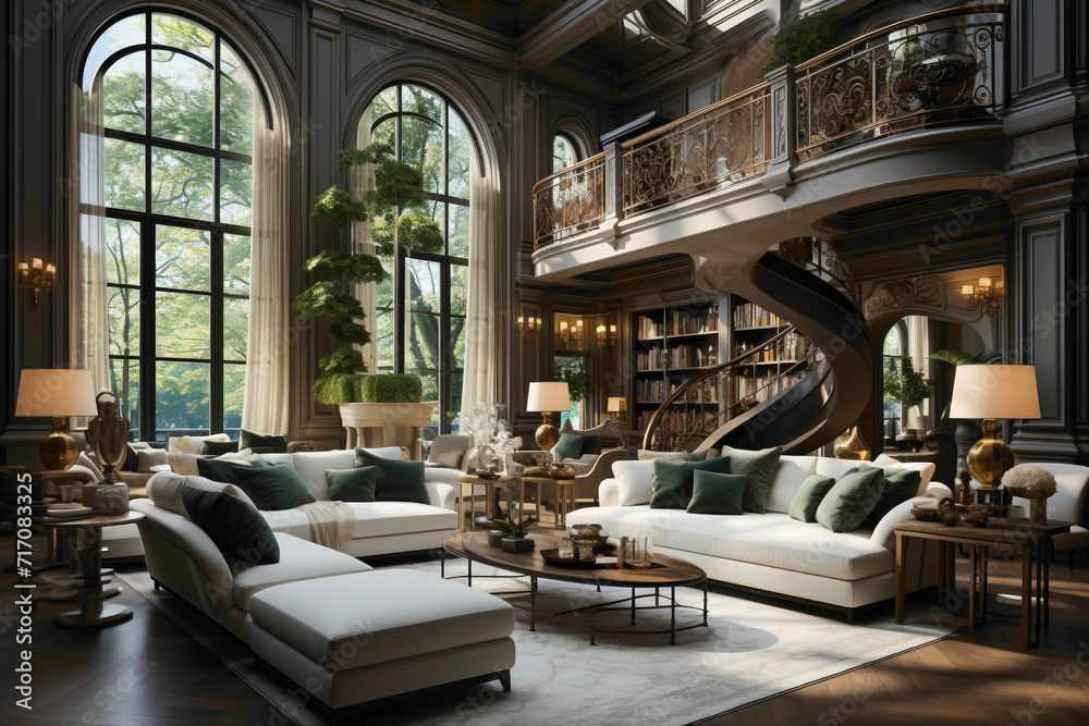 Luxurious living redefined in this opulent living room, where every element, from the furniture to the decor, exudes a sense of grandeur. - obrazy, fototapety, plakaty 