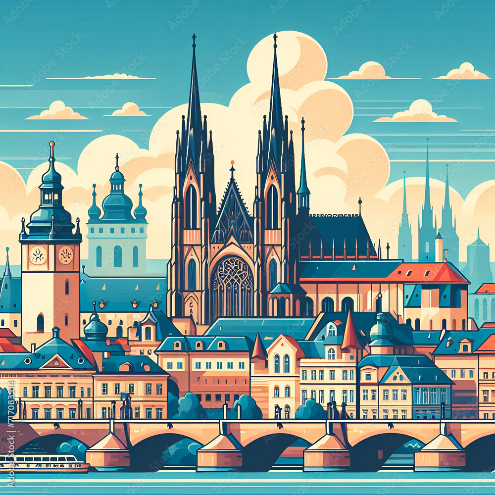 Prague flat vector city skyline
