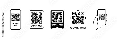 Scan me icon set. Qr code buttons. Linear style. Vector icons