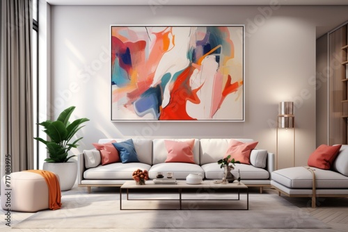Stylish living room with design furniture. Modern decor of bright room. Living room wall poster mockup. An elegant and luxurious living room with a comfortable sofa and armchair  elegant