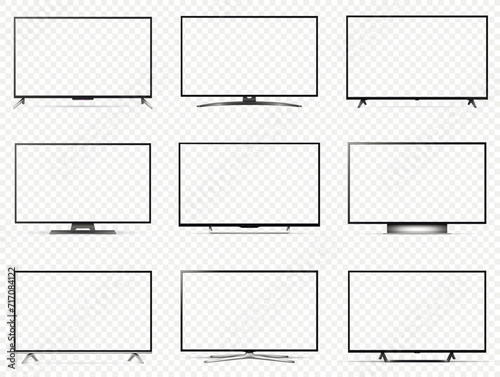 Realistic tv set with transparent screen isolated on transparent background. Detailed and realistic televisions mockup