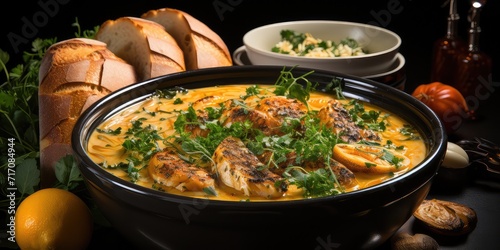 Matelote Brilliance: French River Fish Stew Charm. A Culinary Symphony of Fresh Fish and Rich Wine Sauce 