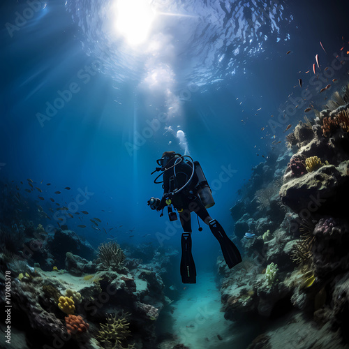 scuba diver and reef © mynewturtle