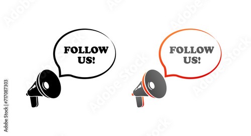 Follow us icon. Follow us from megaphone. Silhouette and flat style. Vector icons photo