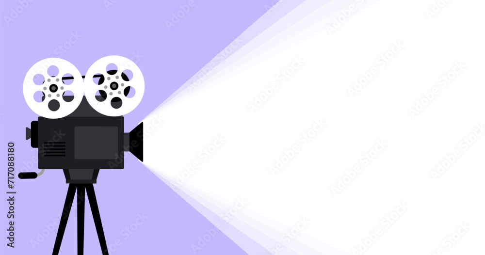 Obraz premium Movie camera mockup icon. Template for text. Flat style. Vector illustration
