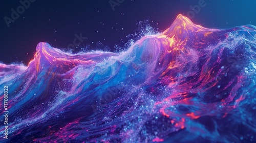 A digital ocean of neon waves, pulsating with energy and evoking a sense of vibrant digital life