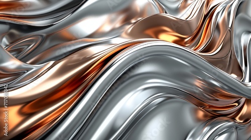 A dynamic interplay of metallic waves in shades of chrome and bronze, exuding a sense of futuristic elegance