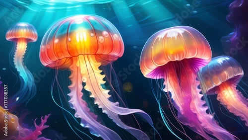 jellyfish in the sea ai generated © Alena Shelkovnikova