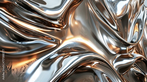 A dynamic interplay of metallic waves in shades of chrome and bronze, exuding a sense of futuristic elegance