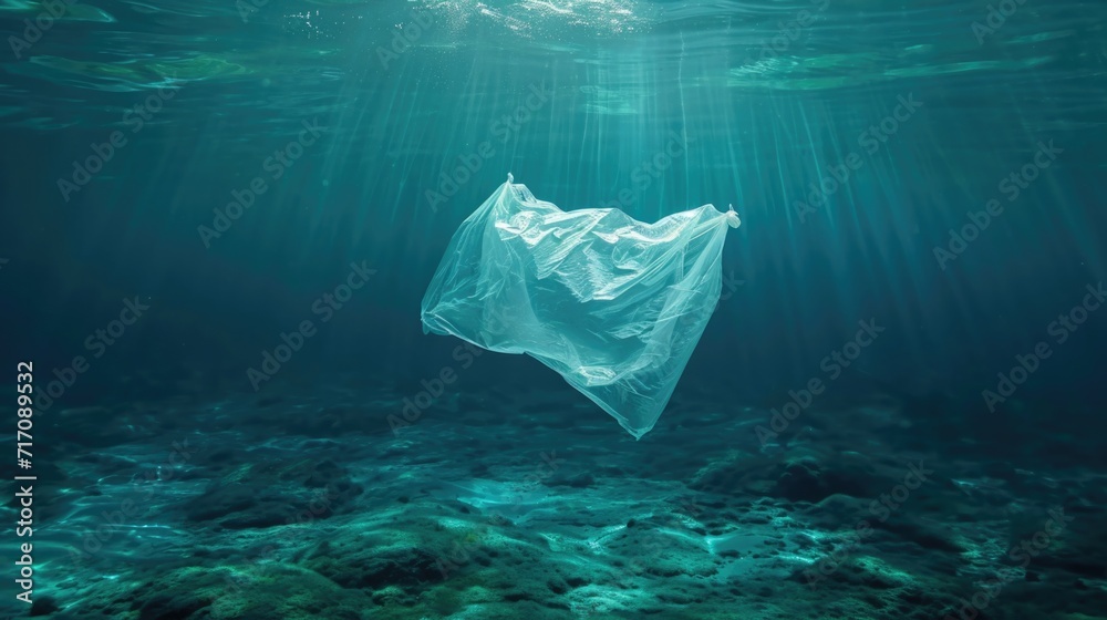 Fototapeta premium Plastic bag floating in to the deep ocean