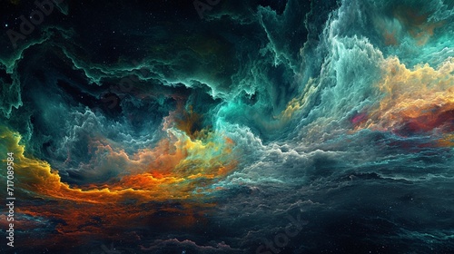 A surreal scene of undulating waves in a cosmic palette, creating an otherworldly abstract background © Muhammad