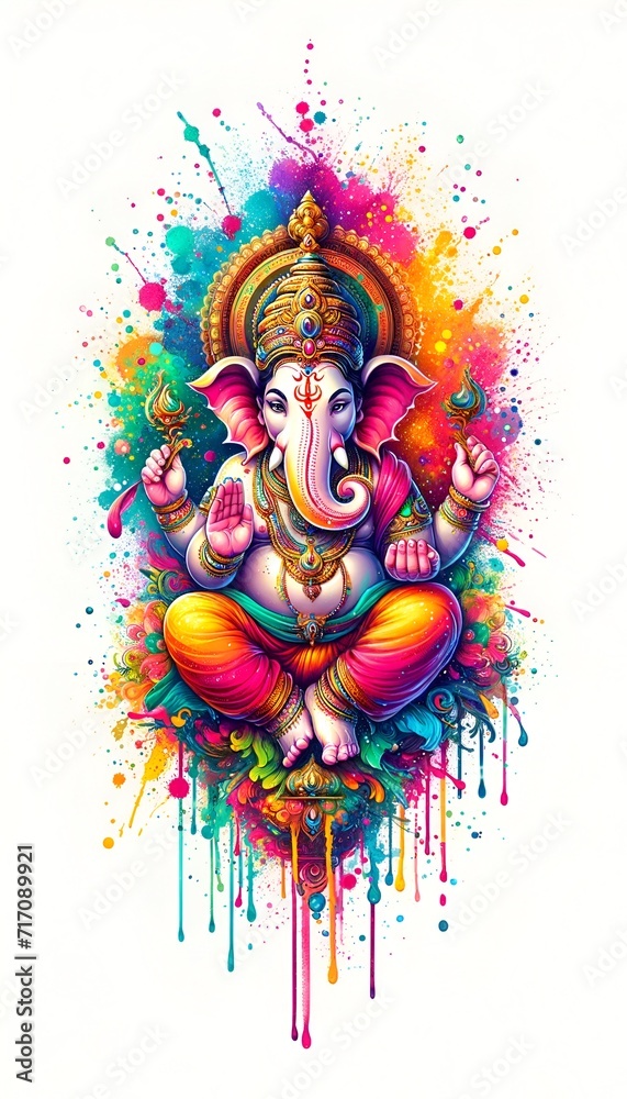 Illustration of ganesh jayanti with the hindu lord ganesha in paint splatters style.