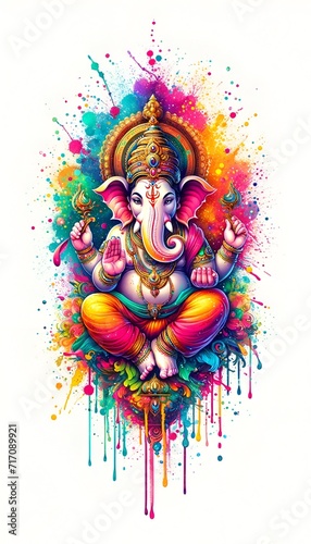 Illustration of ganesh jayanti with the hindu lord ganesha in paint splatters style.