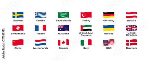 National flags icon set. Collection of national flags of popular countries. Flat style. Vector icons photo