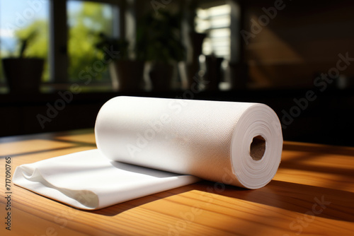 An image of Tissue roll of long white paper toilet paper concept Generative AI
