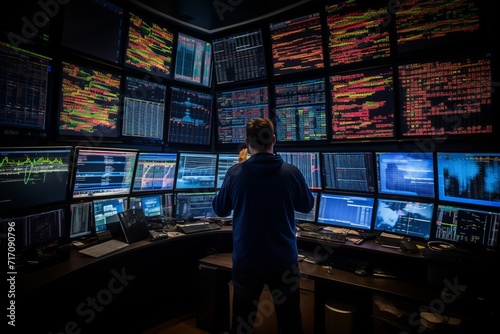 Finance trade manager analyzing stock market indicators for optimal investment strategy