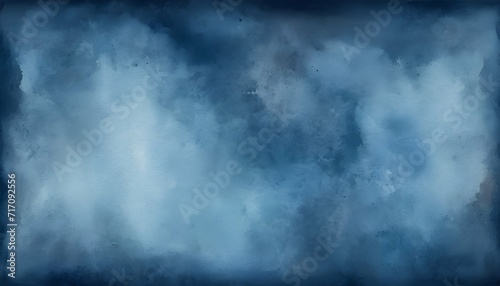Abstract blue watercolor background painting  dark blue abstract ocean waves and spray in painted texture with soft blurred white fog or haze