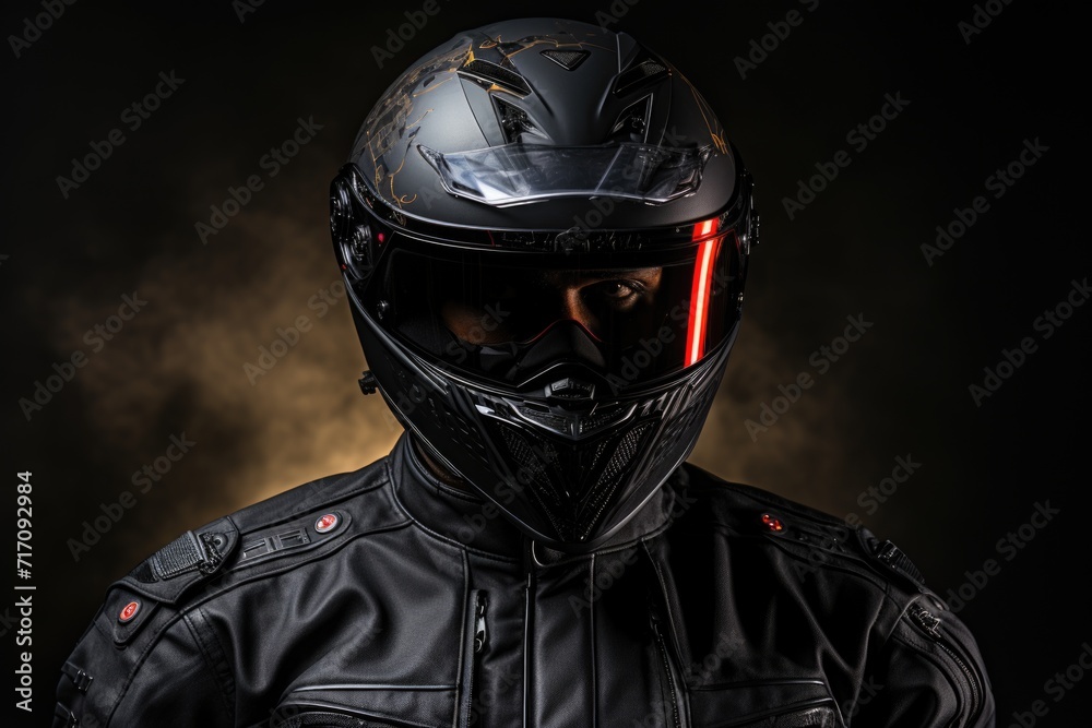 The driver of a sports fast motorcycle in a helmet night view Generative AI