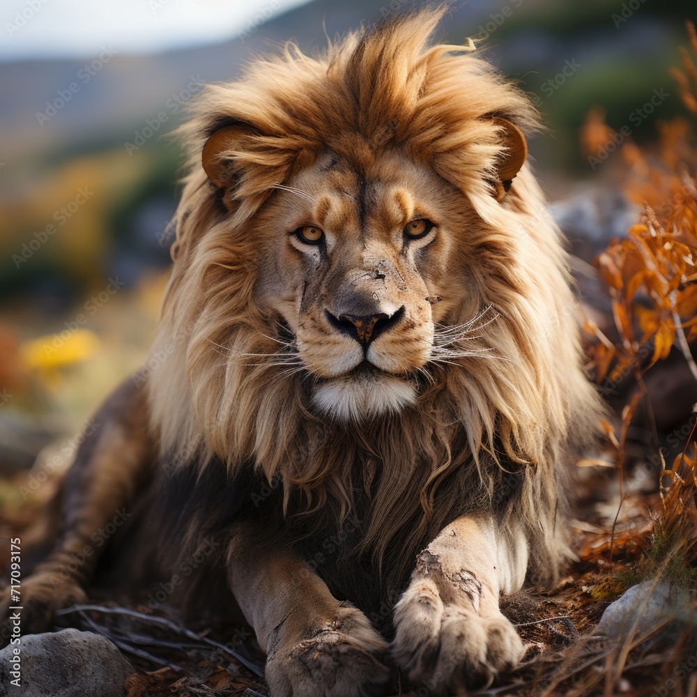 The lion of Berber predator face dangerous and looking camera Generative AI