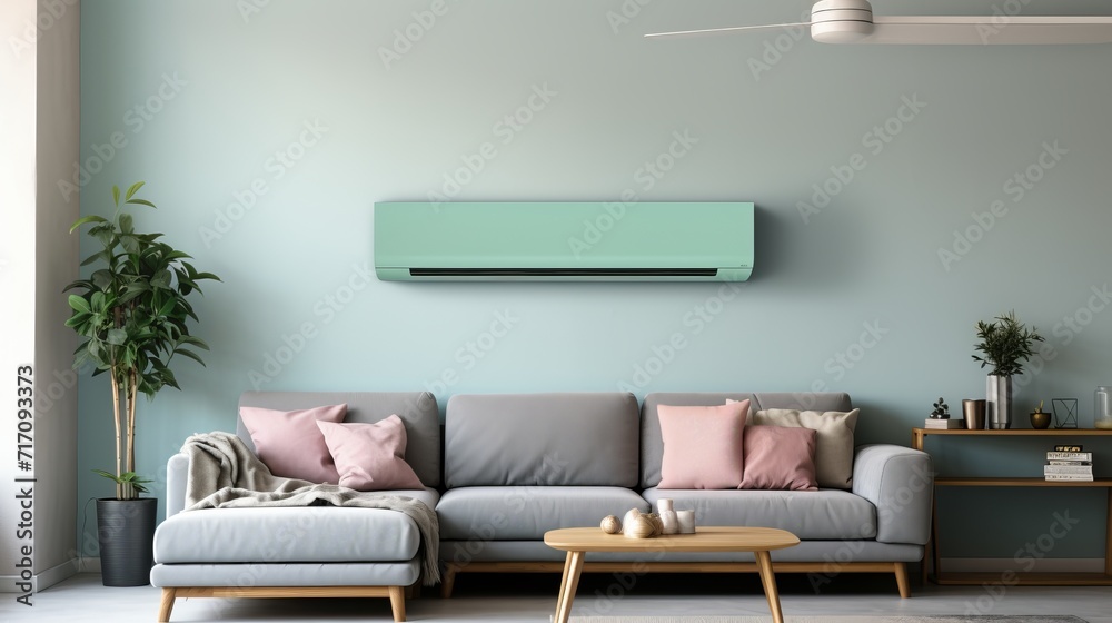 Modern split unit air conditioner controller purifier mockup in bright ...