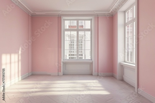 Modern Apartment Design, Minimal Empty room pastel Tones,light Window, Ai generated