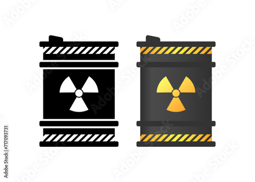 Radioactive barrels icons. Barrels of radiation. Silhouette and flat style. Vector icons