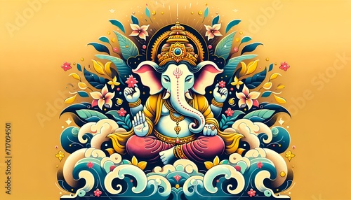 Illustration of the hindu god ganesha in vector style.