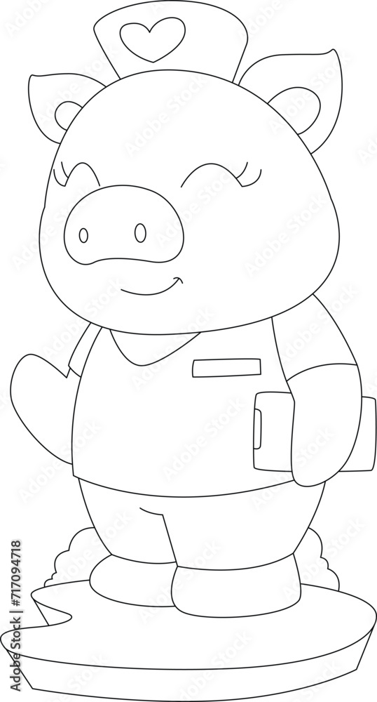 Obraz premium Pig Nurse Notepad Animal Vector Graphic Art Illustration