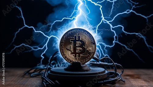 Digital lightning network of bitcoin blockchain. fast transaction per second defi photo