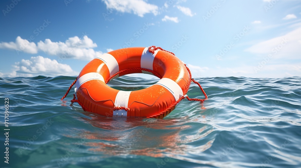 Naklejka premium Lifebuoy floating in the sea, 3d illustration, Ai Generated