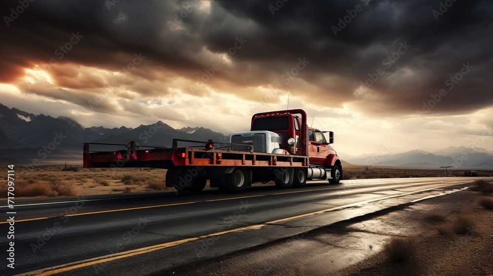 Generic car being towed on highway for repair or warranty services - wide banner design