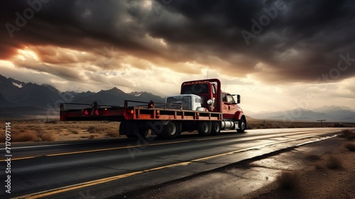 Generic car being towed on highway for repair or warranty services - wide banner design photo
