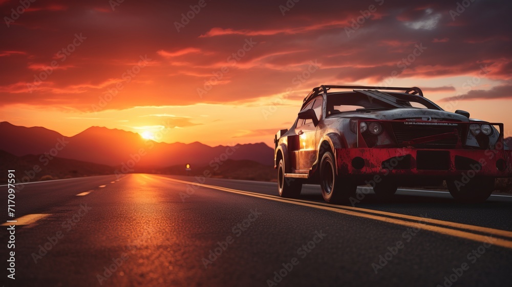 car on tow truck for repair and warranty services on highway - wide banner design car on tow truck for repair and warranty services on highway - wide banner design