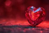 red heart shaped diamond on red background empty space Ai generated