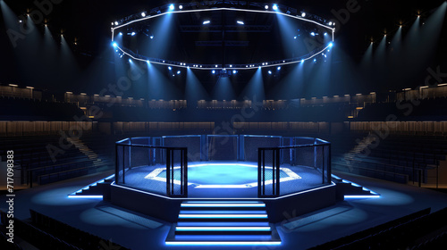 Generative AI, professional mma cage arena with spotlights, martial arts sport ring
 photo