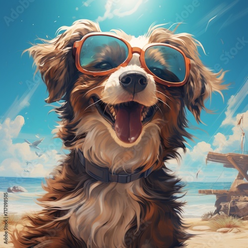 The best terrier cute funny dog animal relax beach picture Ai generated art