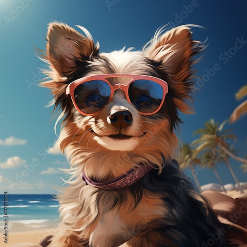 The best terrier cute funny dog animal relax beach picture Ai generated art © Utpal