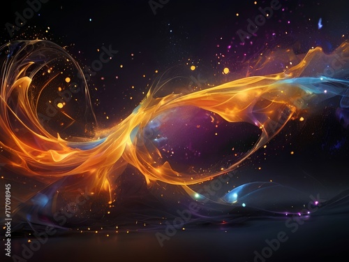 A dazzling cascade of vivid particles dances gracefully in the air, their radiant glow illuminating the surrounding space. 
