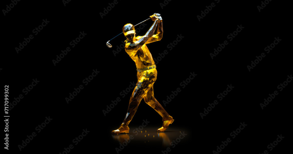 Banner with Abstract polygonal wireframe golf player ob black bckground.Player consisting of points, lines, Banner with Abstract polygonal wireframe golf player ob black bckground.Player consisting of points, lines,