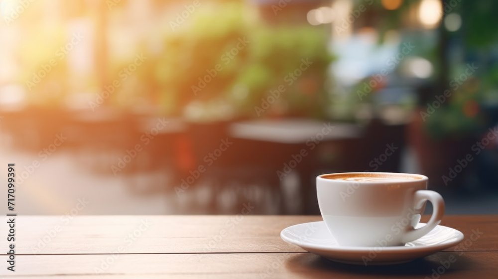 Coffee cup on wooden table in coffee shop Coffee cup on wooden table in coffee shop