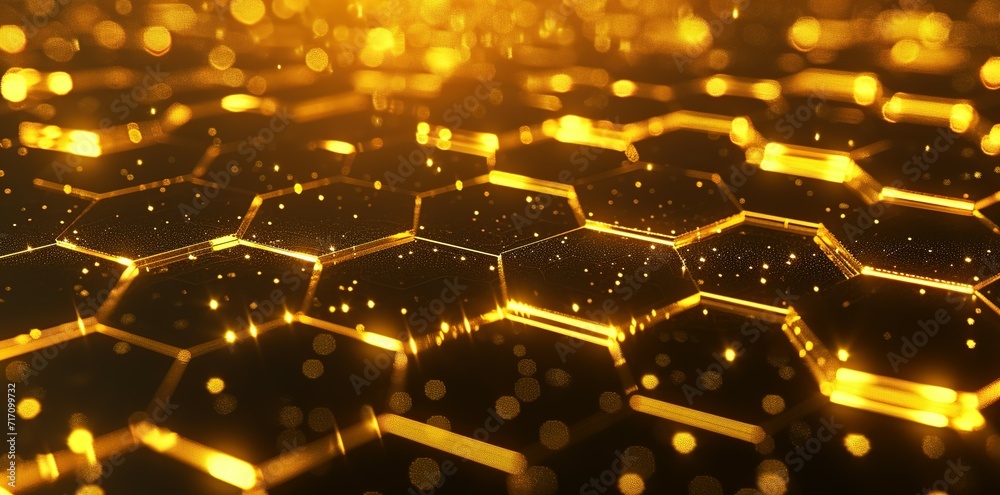 golden hexagons background 3d, in the style of luminism, dark yellow, shaped canvas, lightbox, exquisite lighting, utilizes, light-focused golden hexagons background 3d, in the style of luminism, dark yellow, shaped canvas, lightbox, exquisite lighting, utilizes, light-focused