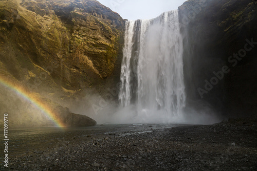 A rainbow and Skogafoss waterfall in Iceland.