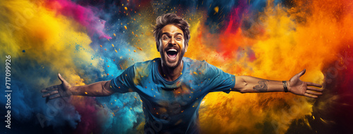 Happy Man on a Background of Color Explosion