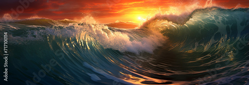 wave in sunset on the sea background. © Daniel